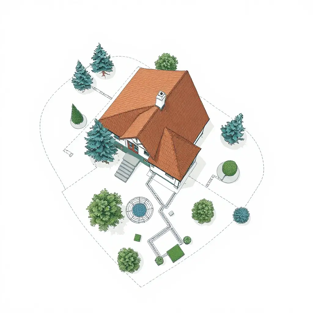 Illustration av tomtplanering inför ansökan av tillstånd och energiborrning för bergvärme