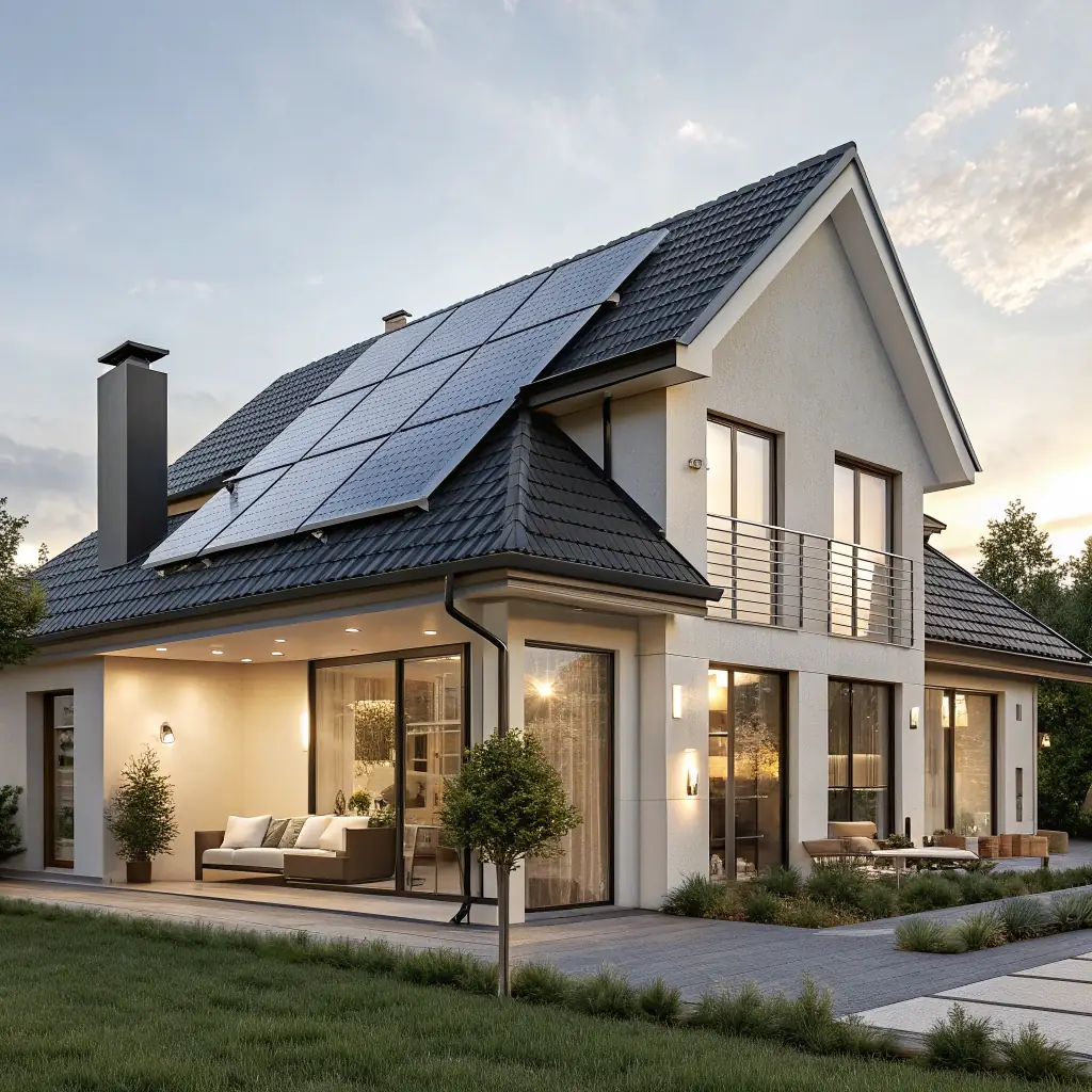 Modern energieffektiv villa med solceller på taket