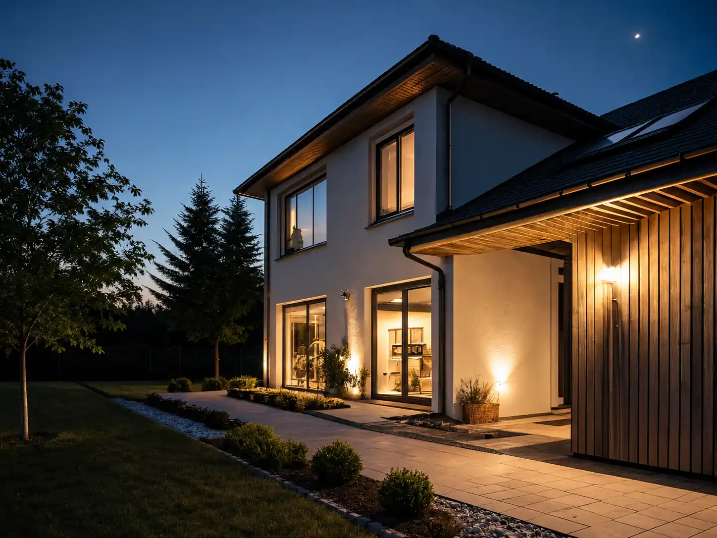 Modernt hus med nyinstallerad bergvärmepump – energieffektiv uppvärmning vid byte av bergvärmepump.