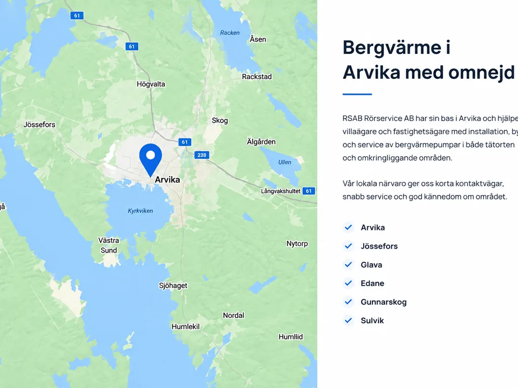 Karta över Arvika med RSAB:s arbetsområde för bergvärme