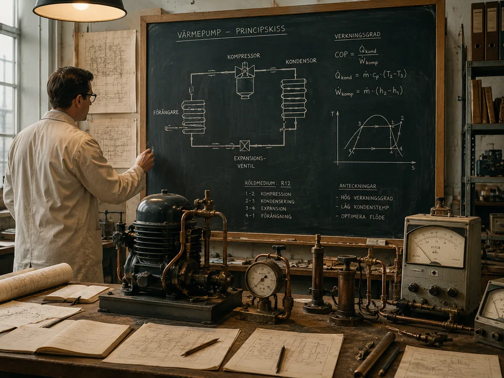 Historiskt laboratorium som illustrerar utvecklingen av värmepumpsteknik