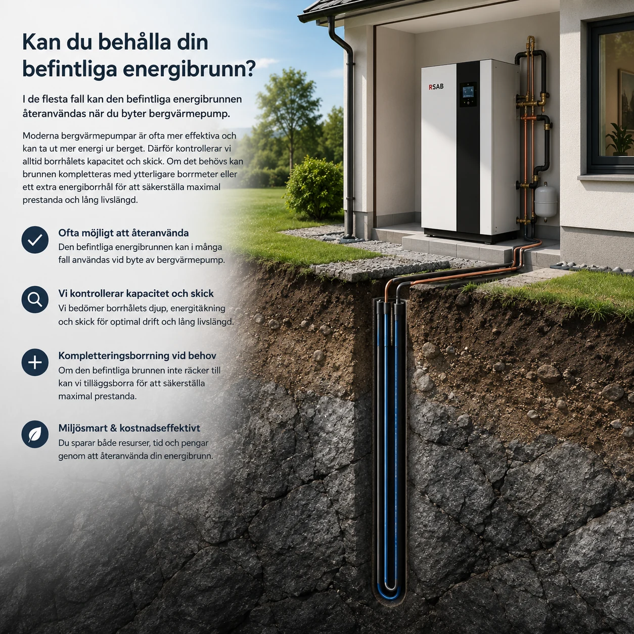 Befintlig energibrunn återanvänds vid byte av bergvärmepump