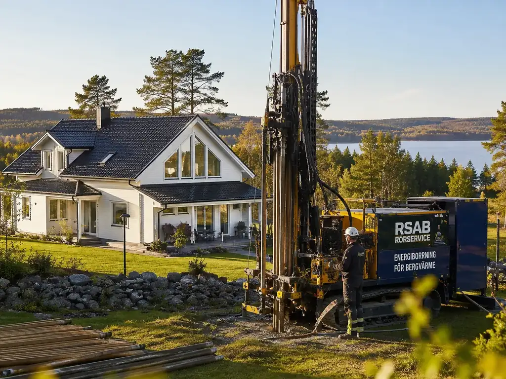 Installera bergvärme – energiborrning med borrigg vid villa i Värmland