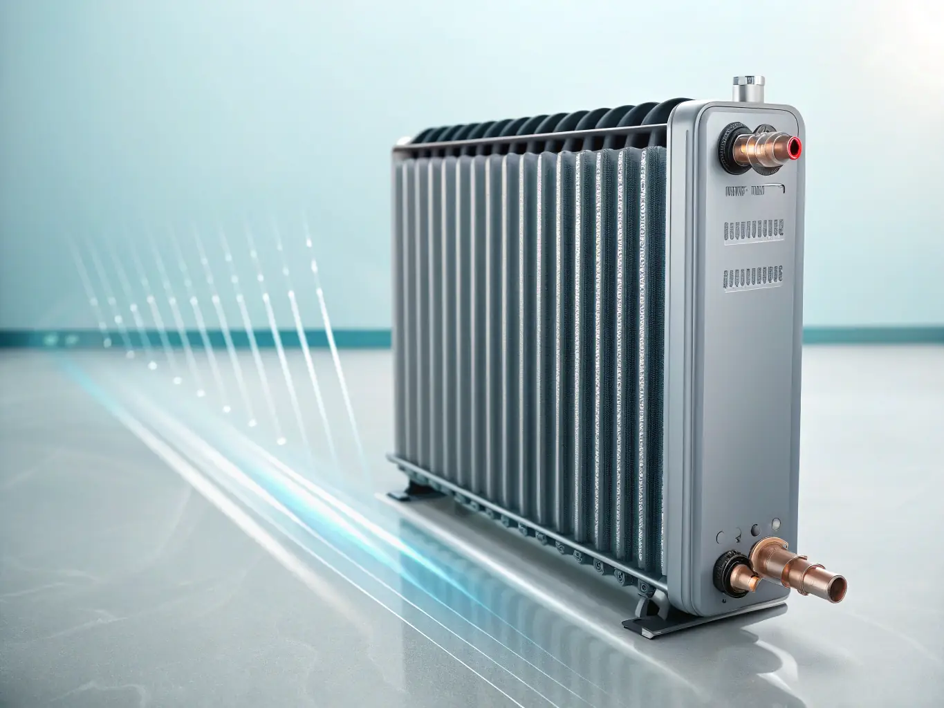 Vattenburen radiator som avger värme från bergvärmepumpens värmesystem